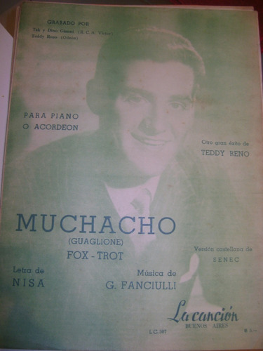 Partitura Piano O Acordeon Muchacho (guaglione) Fox Xii-288