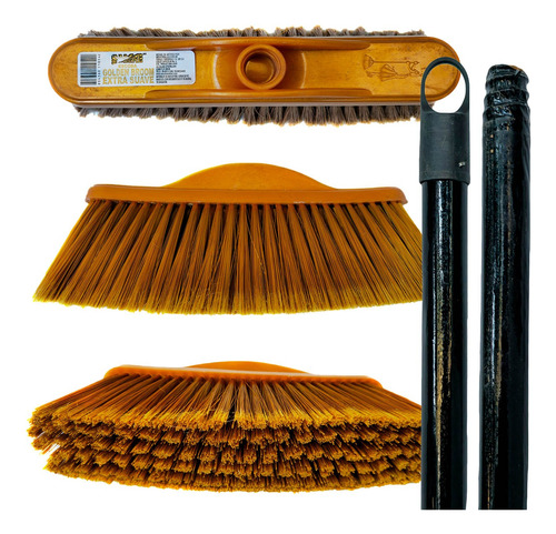 4 Escoba Cepillo Golden Broom Ideal Para Interior C/ Bastón 