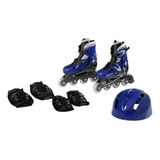 Patins Inline Ajustável Azul 34- 37 Com Acessórios Fênix