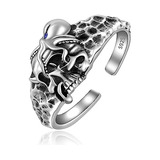 Anillo De Calavera Ajustable En Plata 925 Para Hombres