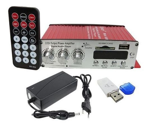 Amplificador Receiver Bluetooth 2 Canais Usb Sd Radio Fm Som