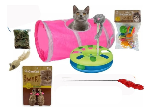 Juguete Gatos Tunel Hierba Gatera Catnip Cañita Circuito Kit