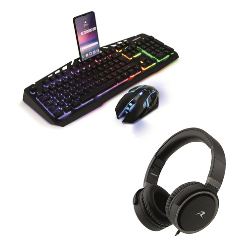 Set De Teclado Y Mouse Gamer Alambrico + Audifonos Over Ear