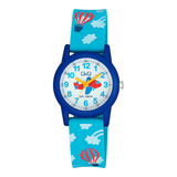 Reloj Q&q Azul Globos Bisle Azul Marino Avion Wr Vr99j018y