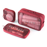 Jeeyee-estuches De Maquillaje Bolsa Cosmetiquera Mujer Set 3 Neceser Para Bordó