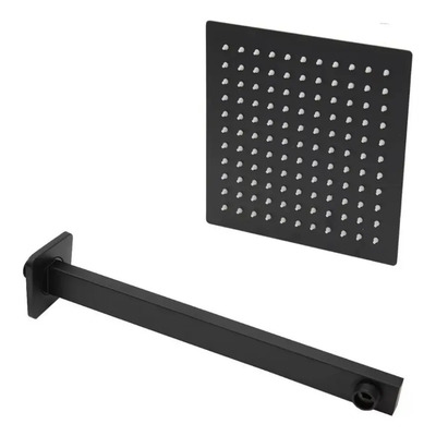 Regadera Cuadrada 25cm Acero Inox Negro + Tubo Cuadrado 40cm | Meses sin interés