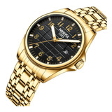 Relógio De Pulso Dourado De Luxo Masculino Nibosi Anti-risco