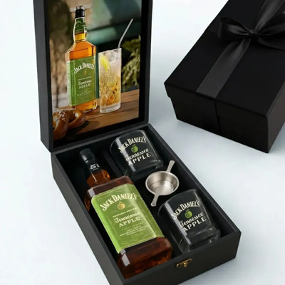 Kit Caixa Presente Whisky Jack Daniel's Apple Maça com 02 Copos e Dosador. | MercadoLivre