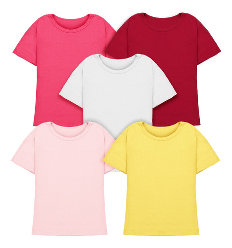 Camiseta Bebê Infantil Manga Curta Kit 5 Peças Feminino