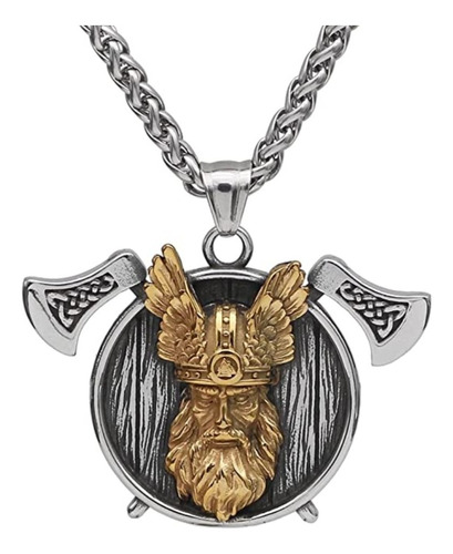 Collar Dije Odin Hachas Vikingo Acero Color Plata/oro Hombre