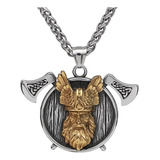 Collar Dije Odin Hachas Vikingo Acero Color Plata/oro Hombre