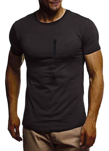 Camiseta Q Para Hombre, Manga Corta, Cuello, Bolsillo Básico