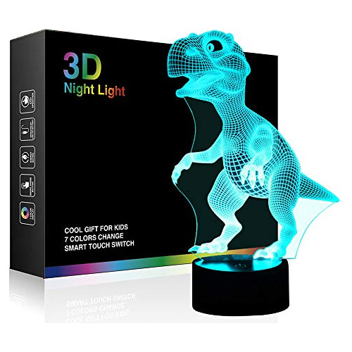 Lámpara 3d Dinosaurio 7 Colores Usb