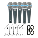 Kit 5 Mics Arcano Rhodon-8 Kit Com Cabo P10 + 5 Pedestais