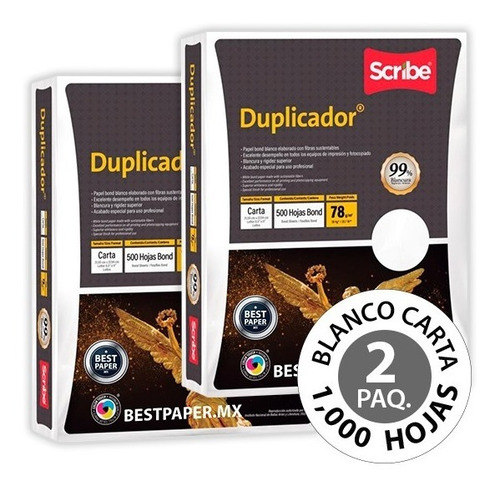 Papel Duplicador Blanco Carta - 2 Paquetes Con 1,000 Hojas
