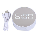 Reloj Despertador Digital Con Espejo Blanco, Pantalla Redond