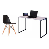 Escrivaninha Mesa Office Estudo Branca + 4 Cadeiras Preto