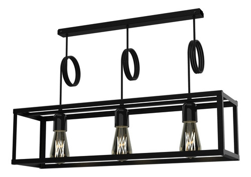 Lampara Colgante Techo Rectangular Cubo 3 Luces Negro E27