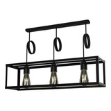 Lampara Colgante Techo Rectangular Cubo 3 Luces Negro E27