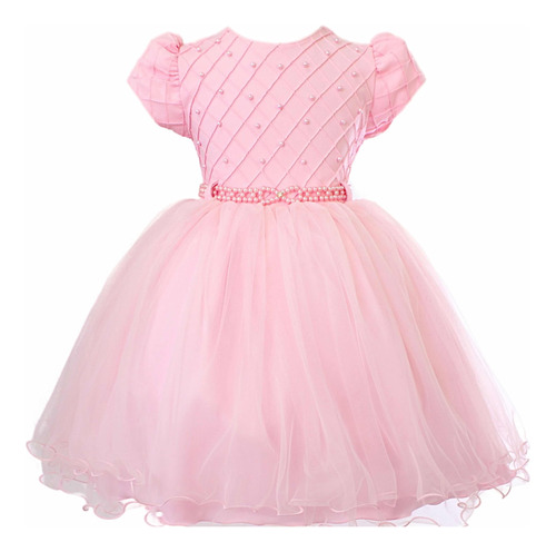 Vestido Luxo Infantil Rosa Realeza Princesa Festa 1 A 3 Anos