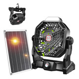 Ventilador De Camping Portatil + Panel Solar 10400mah -negro