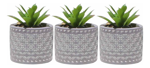 Kit 3 Vasos Em Cimento Decorativo Cinza Com Suculenta Planta