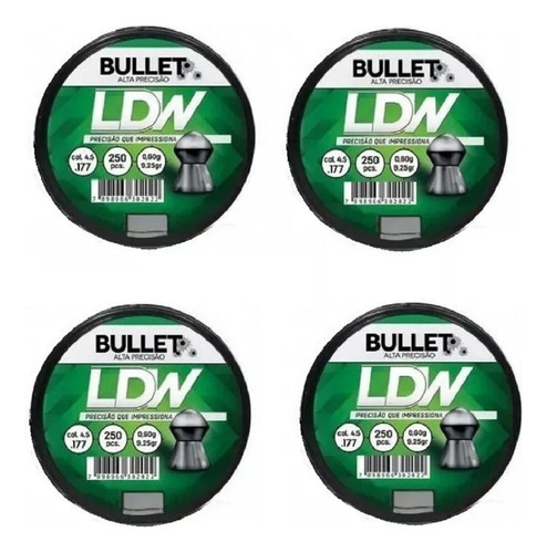 Chumbinho 4,5mm Bullet Ldw Kit Com 2500 Unidades - 10 Caixas