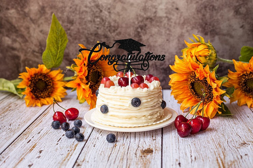 Glitter Felicitations - Decoración Para Tartas, Color Negro