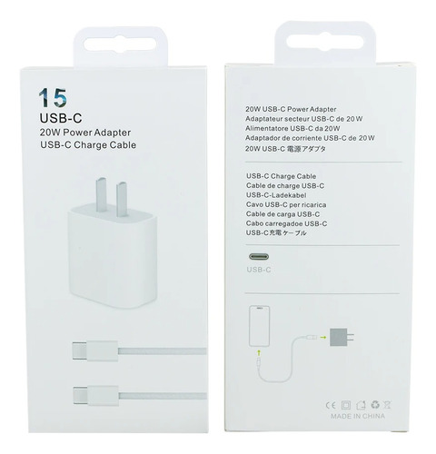 Cargador 20w Usb-c Carga Rápida Para iPhone 15/15 Pro Max 