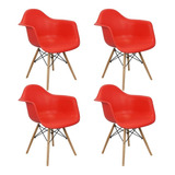 Kit 4 Cadeiras Charles Eames Eiffel Design Wood Com Braços