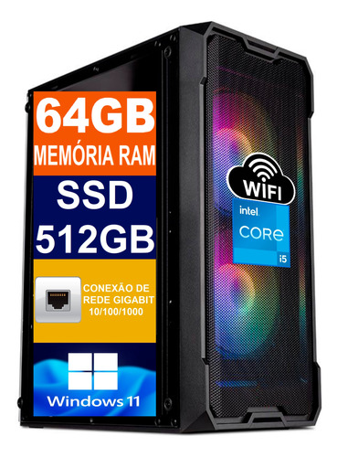 Pc Computador Cpu I5 6500 / Ssd 512gb M2 / 64gb Memória Ddr4