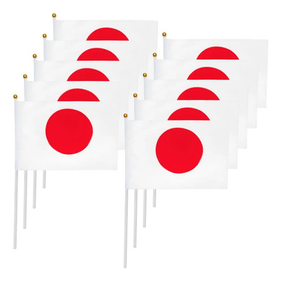 Mini Bandera Japón Poliéster 14x21cm Pack 10 Con Asta Plástico | Meses sin interés