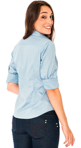 Camisa Social Feminina Manga Longa Lady Tie Azul