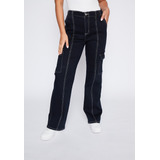 Jeans Mujer Negro Cargo Hilo Family Shop