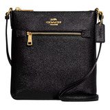 Bolsa Crossbody Coach Heart Ce871 Diseño Lisa De Cuero Crossgrain  Negra Con Correa De Hombro Negra Asas Color Negro Y Herrajes Dorado