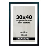 Moldura Paspatur Branco Quadro 30x40 Acetato Retrato Foto Cor Preto Liso