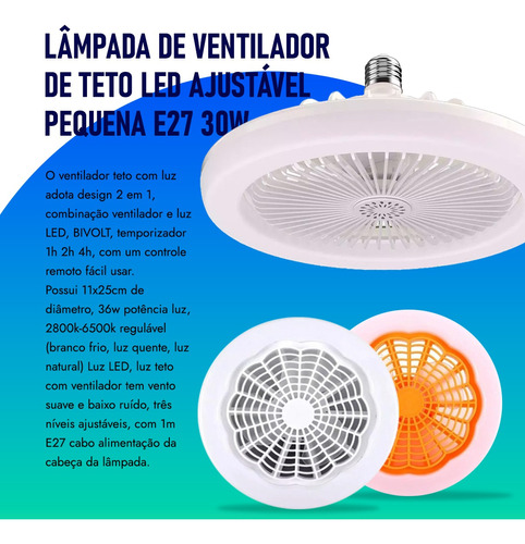 Kit 3 Lâmpada De Teto Com Ventilador E Controle Forte