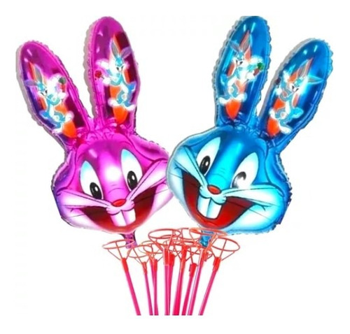 12 Globos Xl Conejo Bugs Bunny 80 Cm Con Varas Pascua Niños