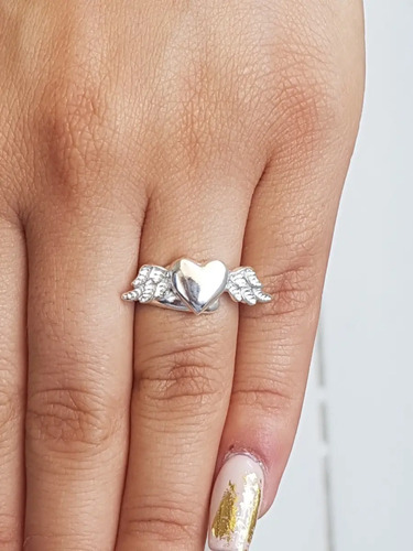 Anillo Corazón Con Alas Ajustable Plata Ley .925 Modelo008