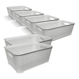 Canastos Organizador Plastico Cesto Rattan Mediano Bajo X6 Colombraro