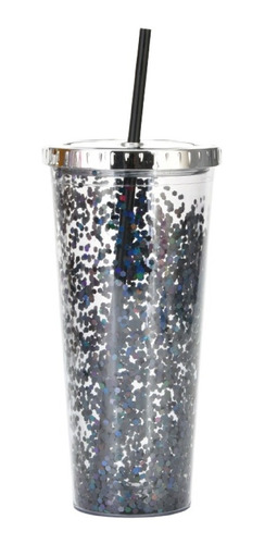 Vaso Con Brillos Termo Glitter Doble Pared Popote  700ml