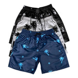 Kit 3 Shorts Moda Praia Plus Size G1 G2 G3 Masculino Tactel