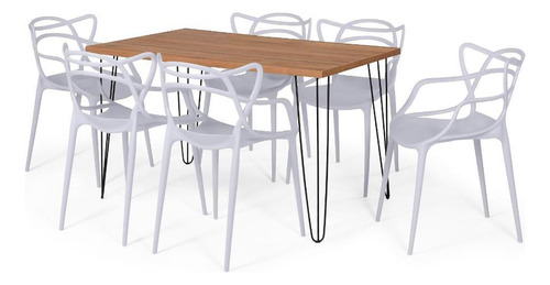 Conjunto Mesa De Jantar 130x80cm Com 6 Cadeiras - Cinza