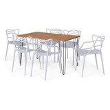 Conjunto Mesa De Jantar 130x80cm Com 6 Cadeiras - Cinza