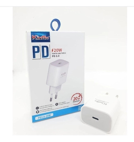 Fonte Carregador De Tomada Usb Tipo C Kingo 20w P/ iPhone 11