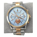 Reloj Michael Kors Runway Crono Dial Azul Platead Inox Mujer