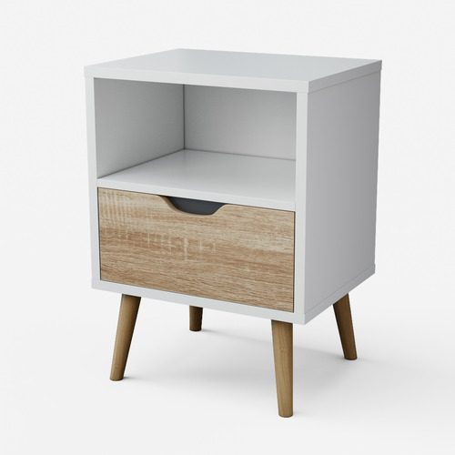 Velador Top Living Tromso Con Cajón Blanco Y Madera