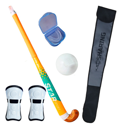 Palo De Hockey Madera + Bocha + Bucal + Funda + Canillera 