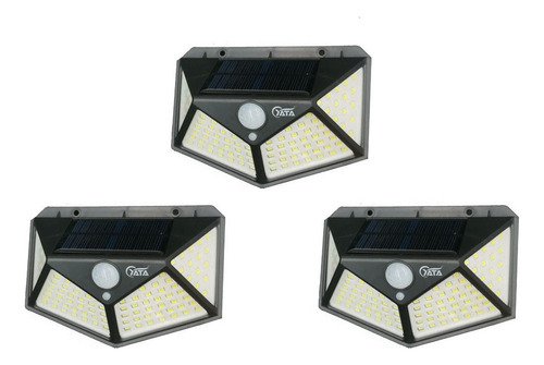 Kit 3 Luminária Solar Parede 100led Sensor Funçõe 3 Presença Cor Preto 3,7