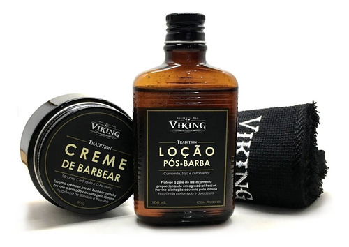 Kit De Barba - Creme De Barbear + Loção Pós + Toalha Viking